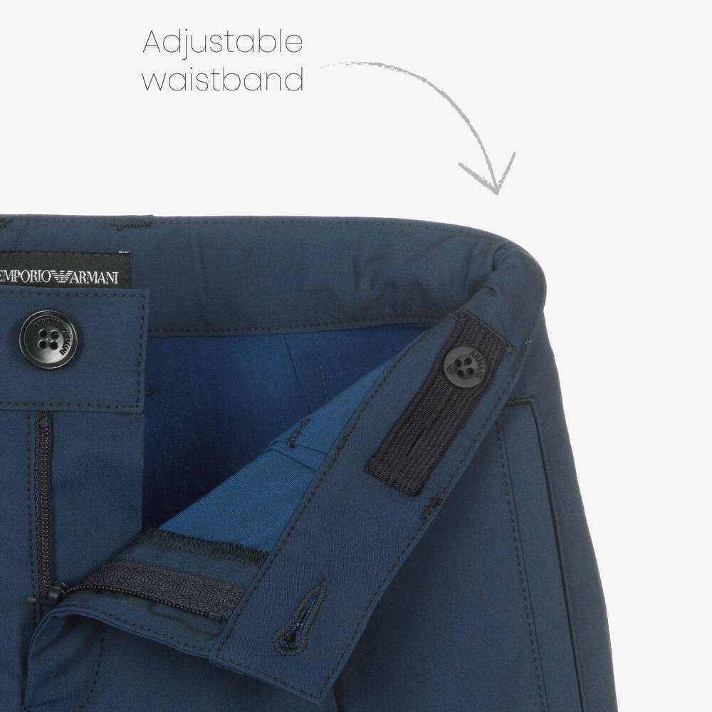 Emporio Armani-Boys Navy Blue Cotton Trousers | Childrensalon Outlet
