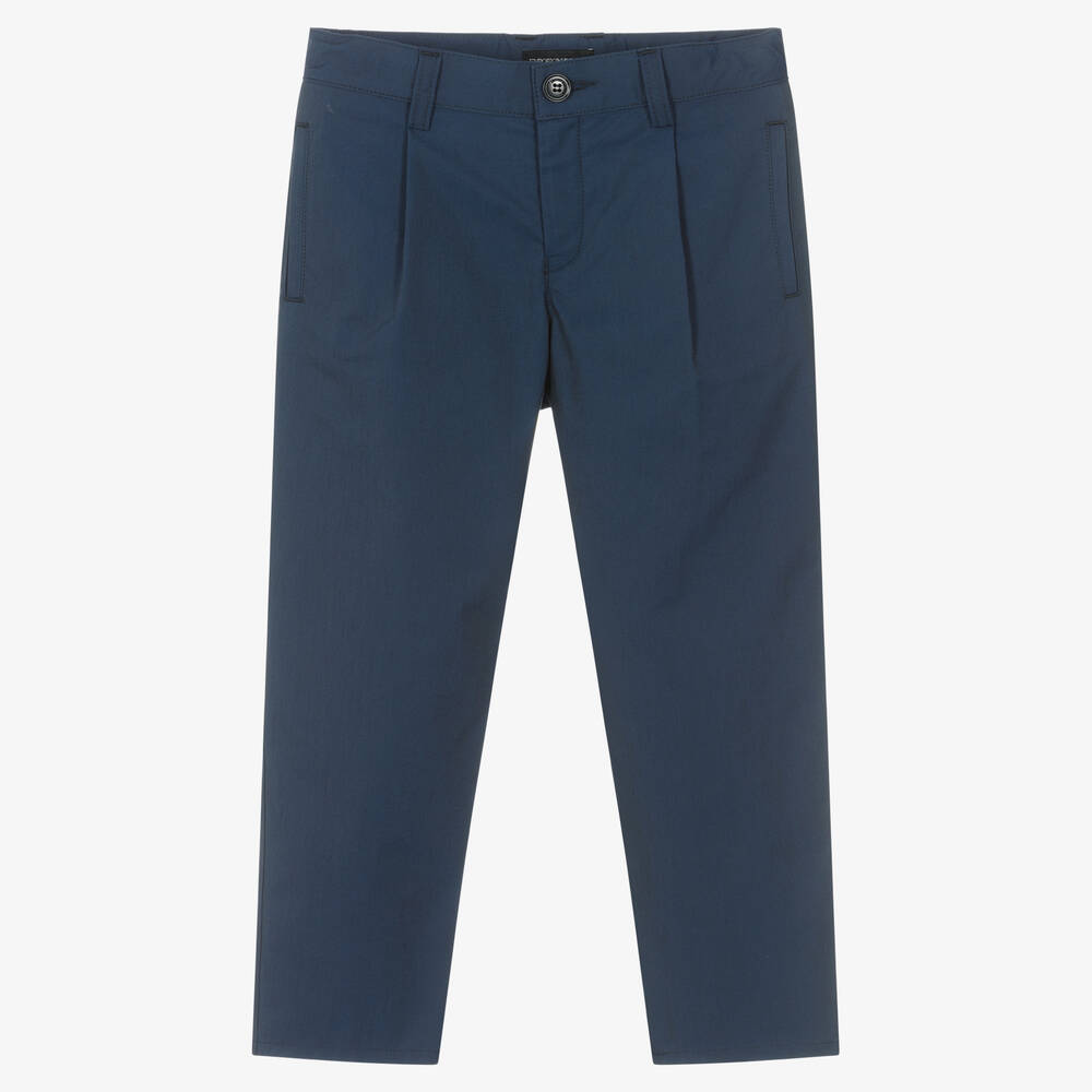 Emporio Armani - Boys Navy Blue Cotton Trousers | Childrensalon