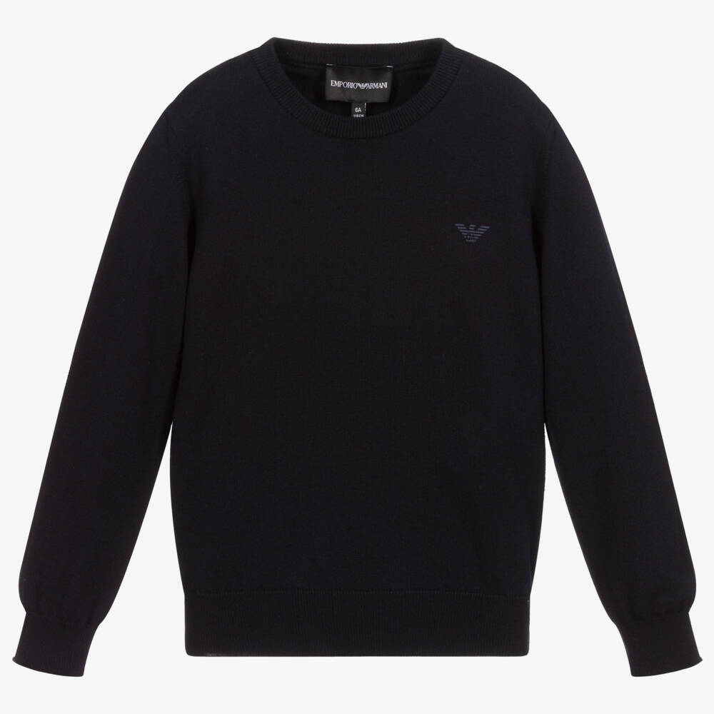 Emporio Armani-Boys Navy Blue Cotton & Wool Sweater | Childrensalon Outlet