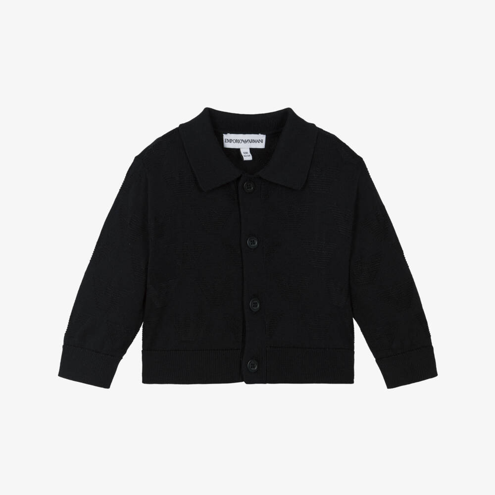 Emporio Armani-Boys Navy Blue Eagle Logo Knit Cardigan | Childrensalon Outlet