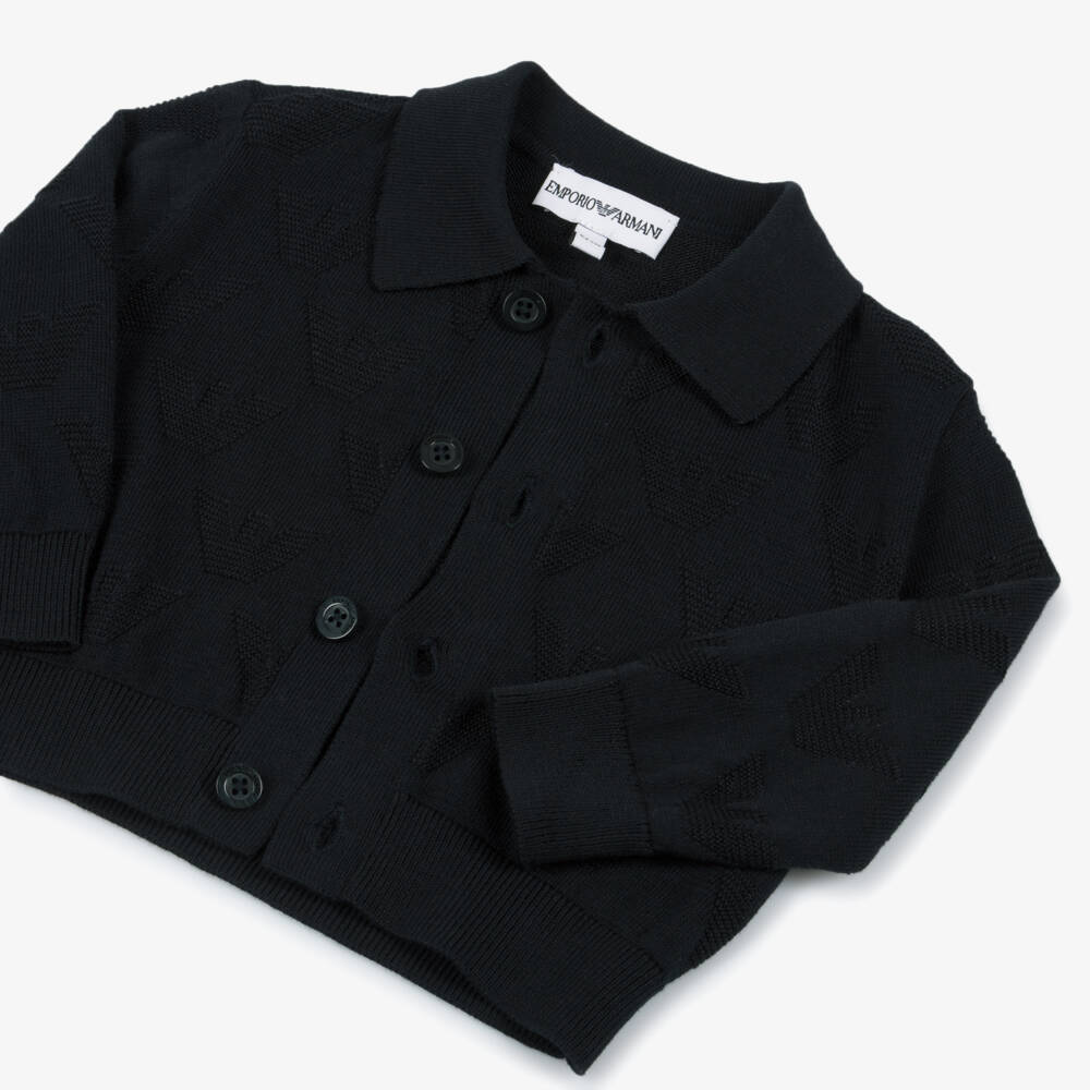Emporio Armani-Boys Navy Blue Eagle Logo Knit Cardigan | Childrensalon Outlet