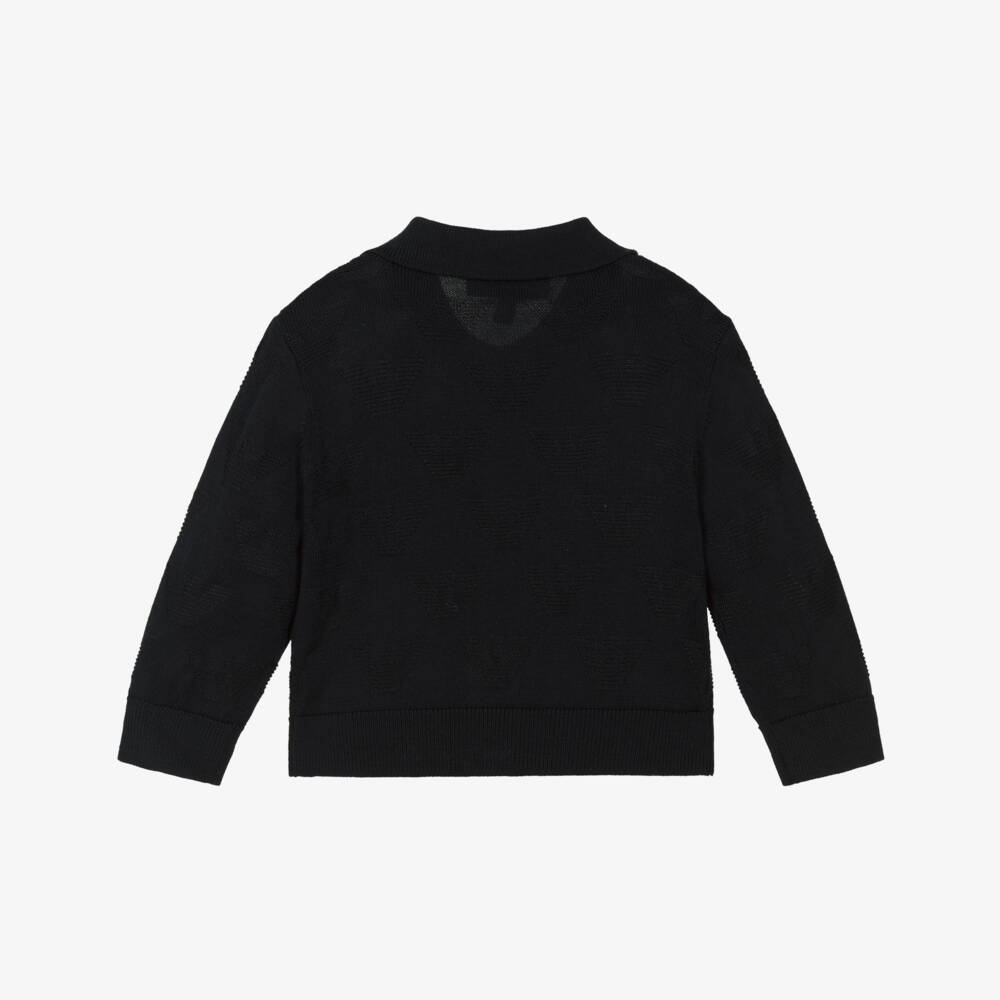 Emporio Armani-Boys Navy Blue Eagle Logo Knit Cardigan | Childrensalon Outlet