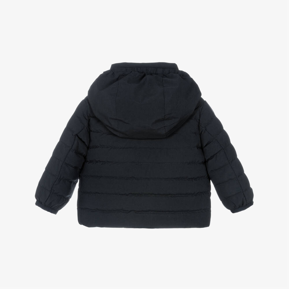 Emporio Armani-Boys Navy Blue Hooded Down Puffer Jacket with Eagle Logo | Childrensalon Outlet