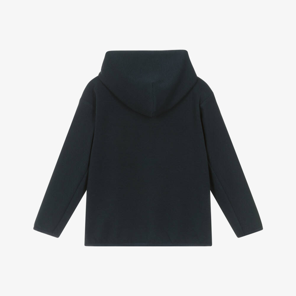 Emporio Armani-Boys Navy Blue Jacquard Logo Jersey Zip-Up Hoodie | Childrensalon Outlet