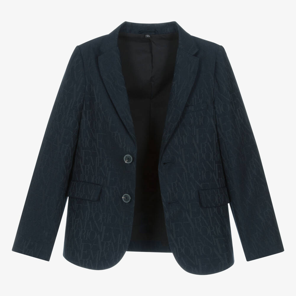 إمبوريو أرماني-جاكيت بلايزر جاكارد مزيج فيسكوز لون كحلي | Childrensalon Outlet