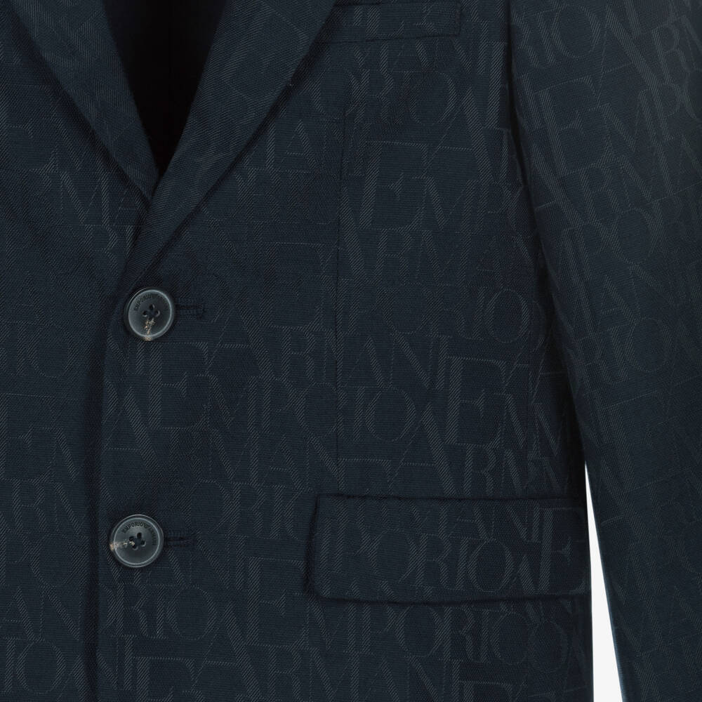 إمبوريو أرماني-جاكيت بلايزر جاكارد مزيج فيسكوز لون كحلي | Childrensalon Outlet