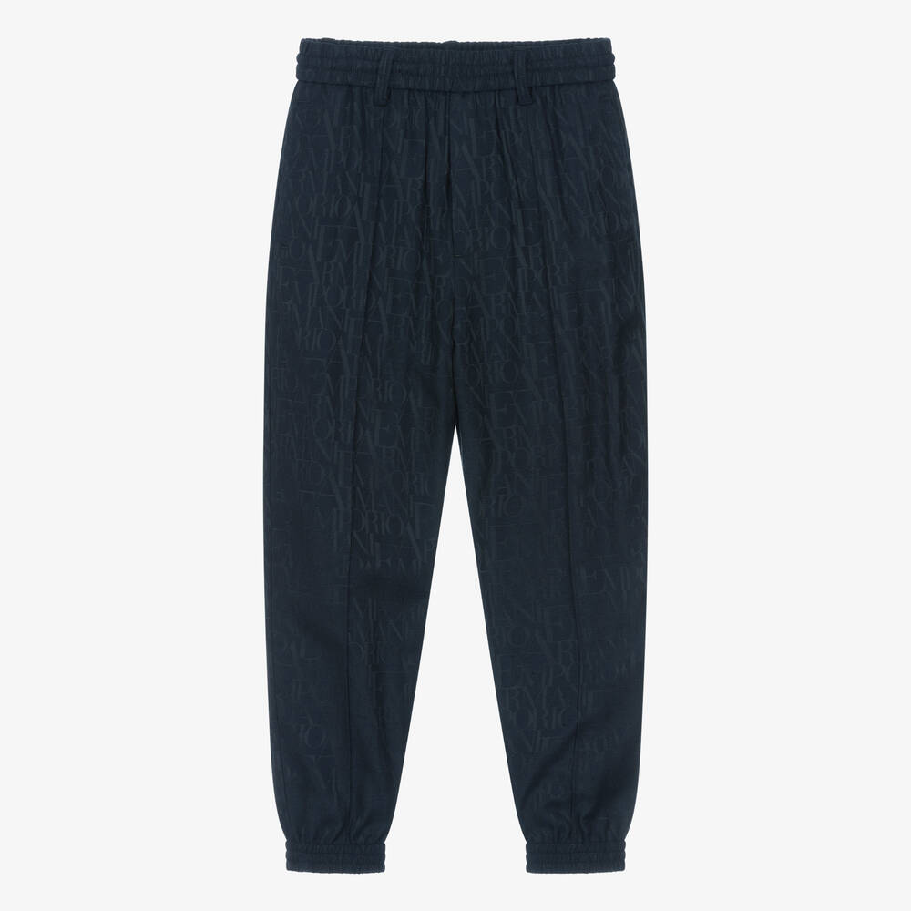 Emporio Armani-Синие жаккардовые брюки с монограммой | Childrensalon Outlet