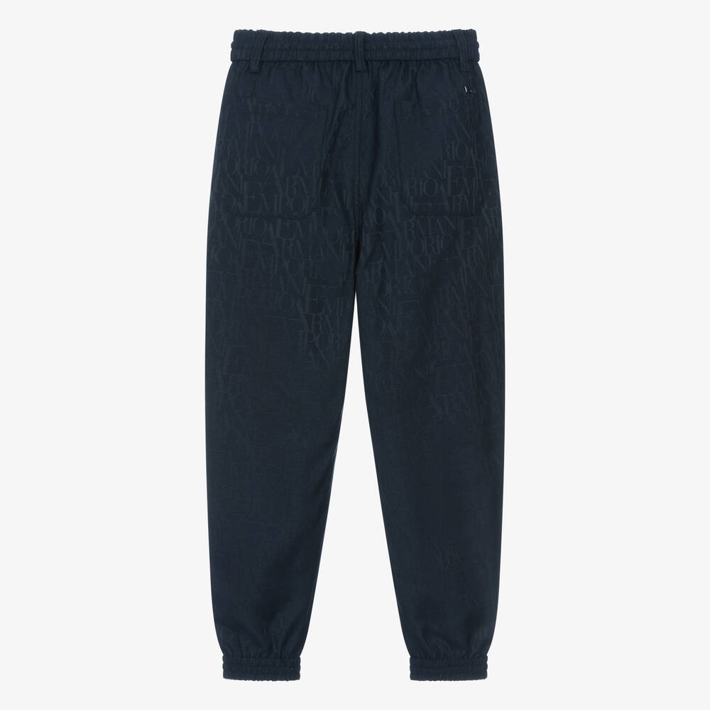 Emporio Armani-Boys Navy Blue Jacquard Monogram Trousers | Childrensalon Outlet