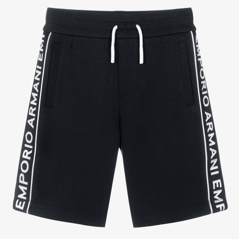 Emporio Armani - Boys Navy Blue Jersey Logo Shorts | Childrensalon