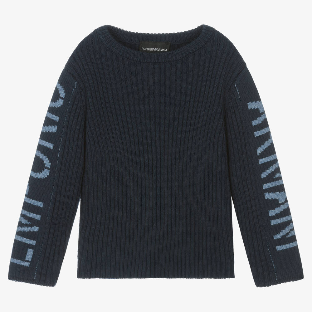 Emporio Armani-Синий шерстяной свитер для мальчиков | Childrensalon Outlet