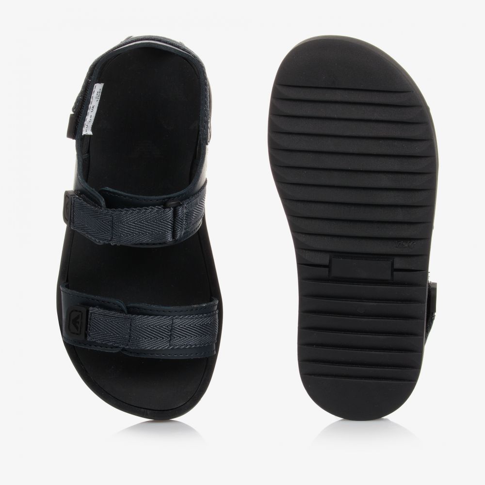 إمبوريو أرماني-صندل أطفال ولادي جلد لون كحلي | Childrensalon Outlet