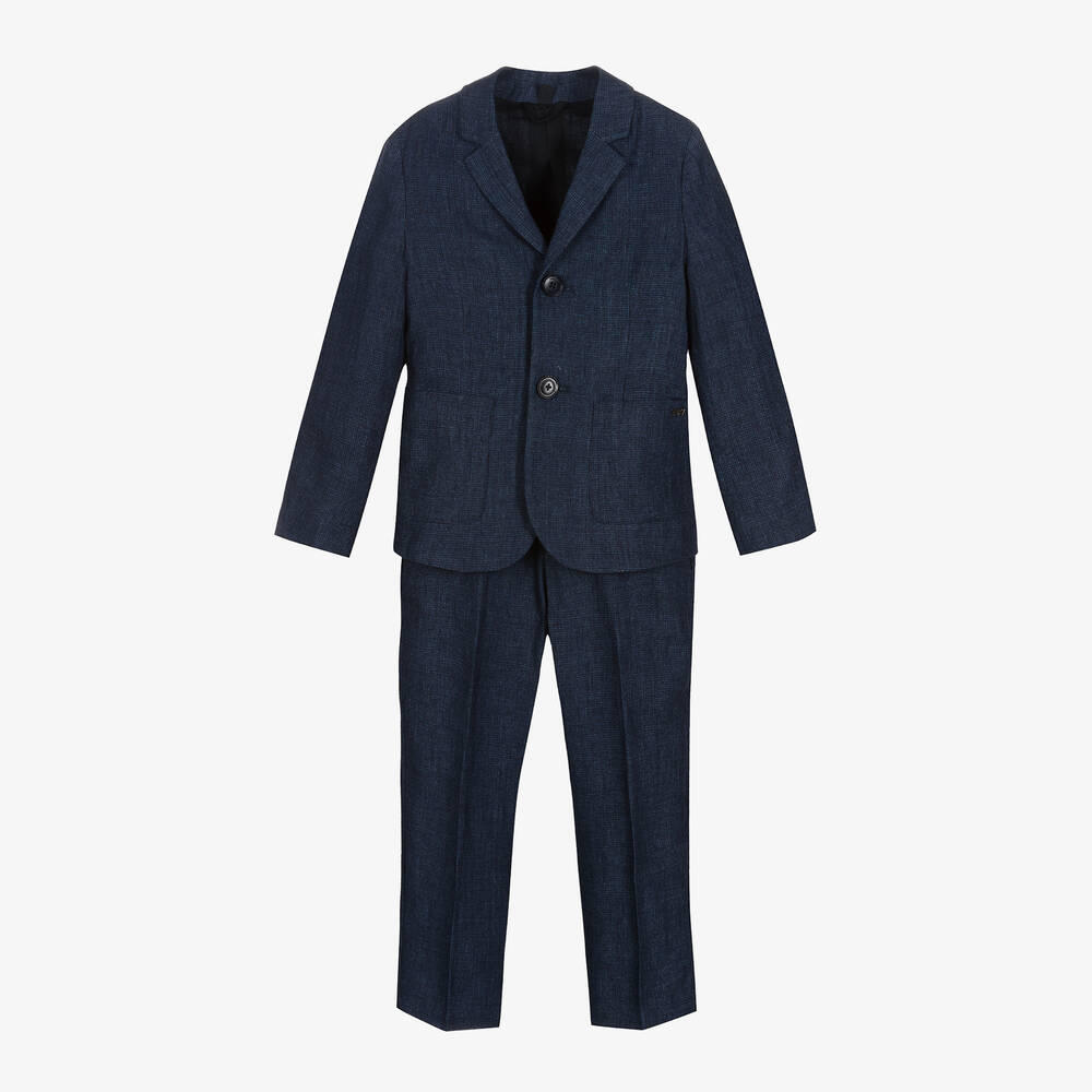 Emporio Armani - Boys Navy Blue Linen Suit | Childrensalon