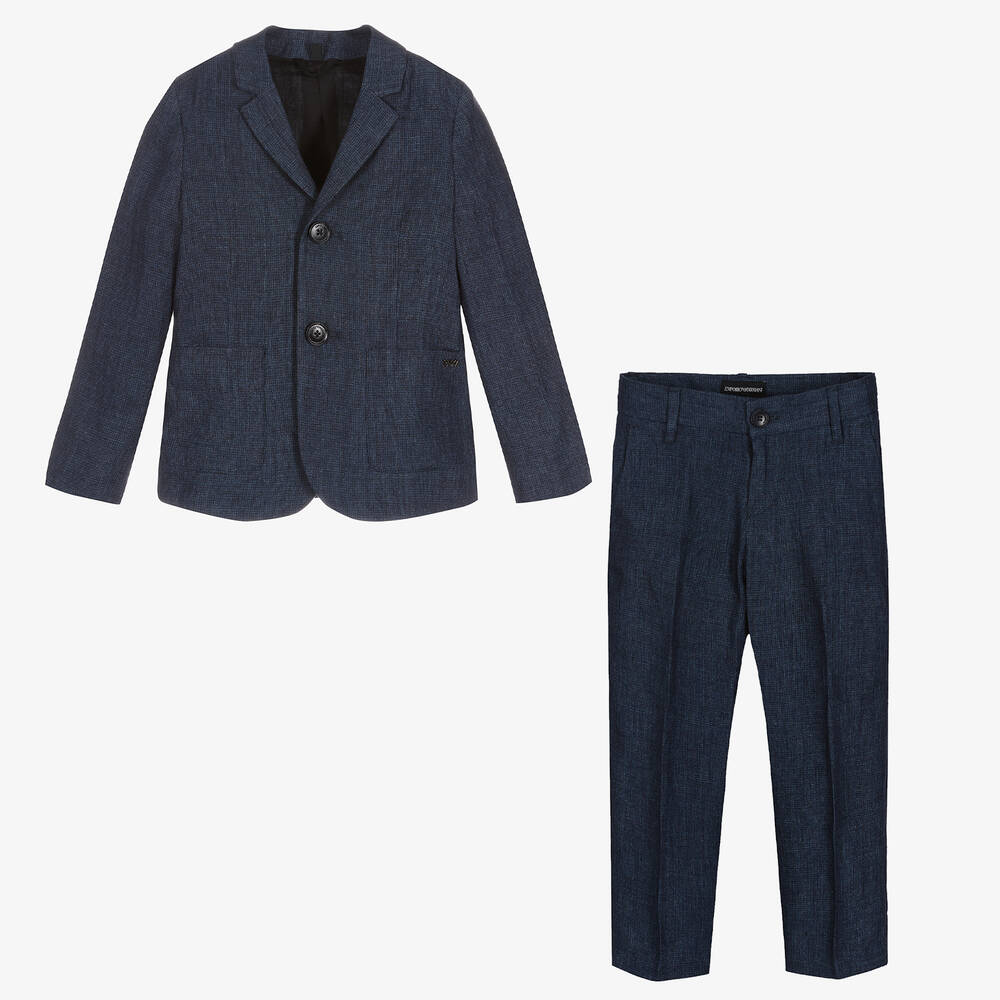 Emporio Armani - Boys Navy Blue Linen Suit | Childrensalon