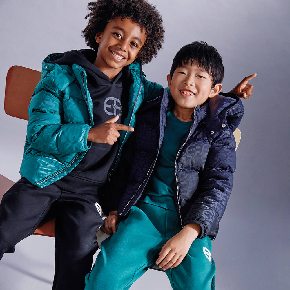Emporio Armani-جوغرز قطن جيرسي لون كحلي للأولاد | Childrensalon Outlet