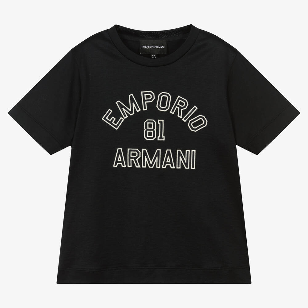 Emporio Armani - T-shirt bleu marine en Lyocell | Childrensalon