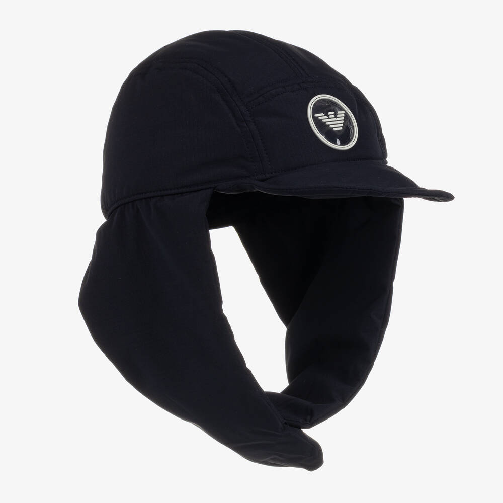 Emporio Armani - Boys Navy Blue Padded Trapper Hat | Childrensalon