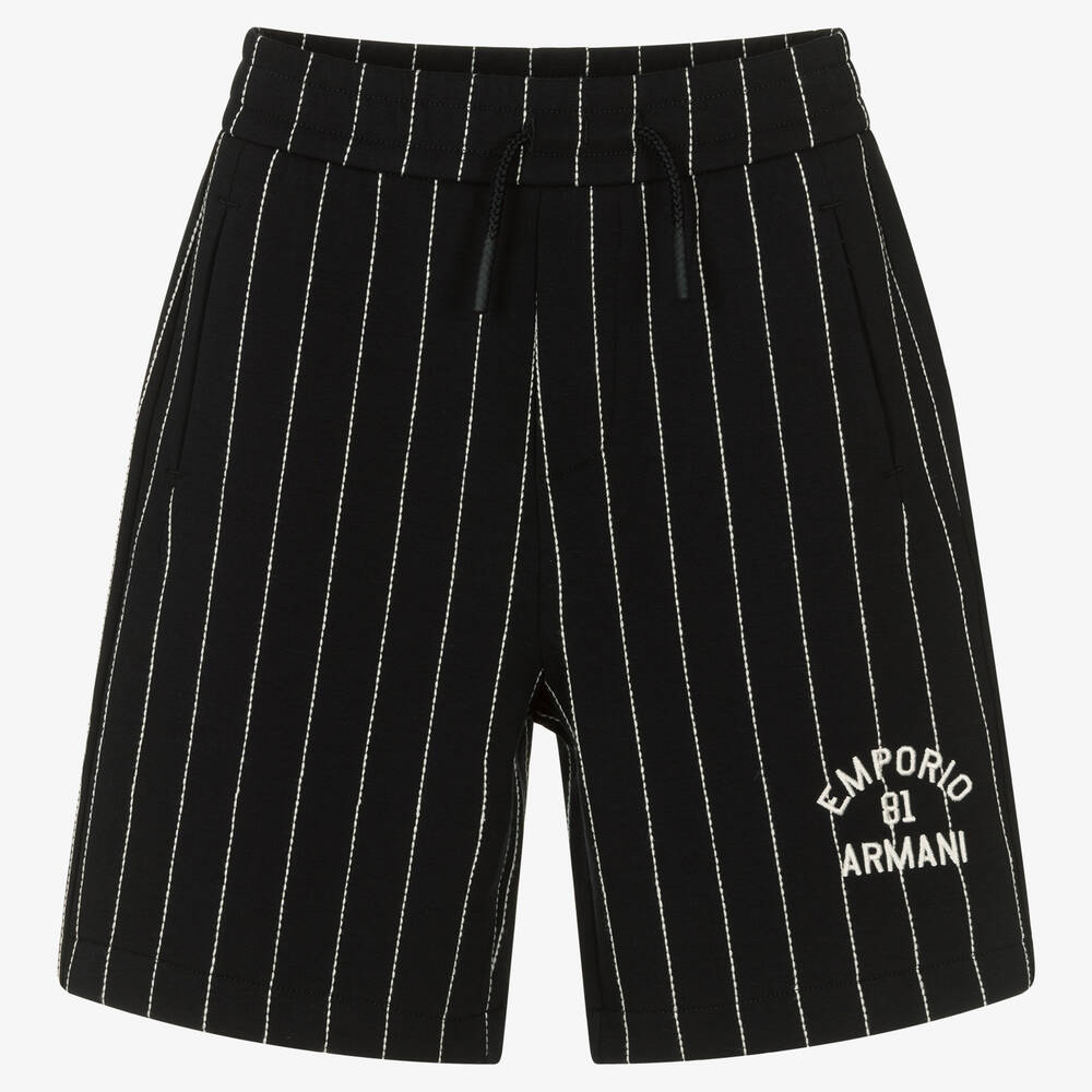 Emporio Armani - Boys Navy Blue Pin Stripe Cotton Shorts | Childrensalon