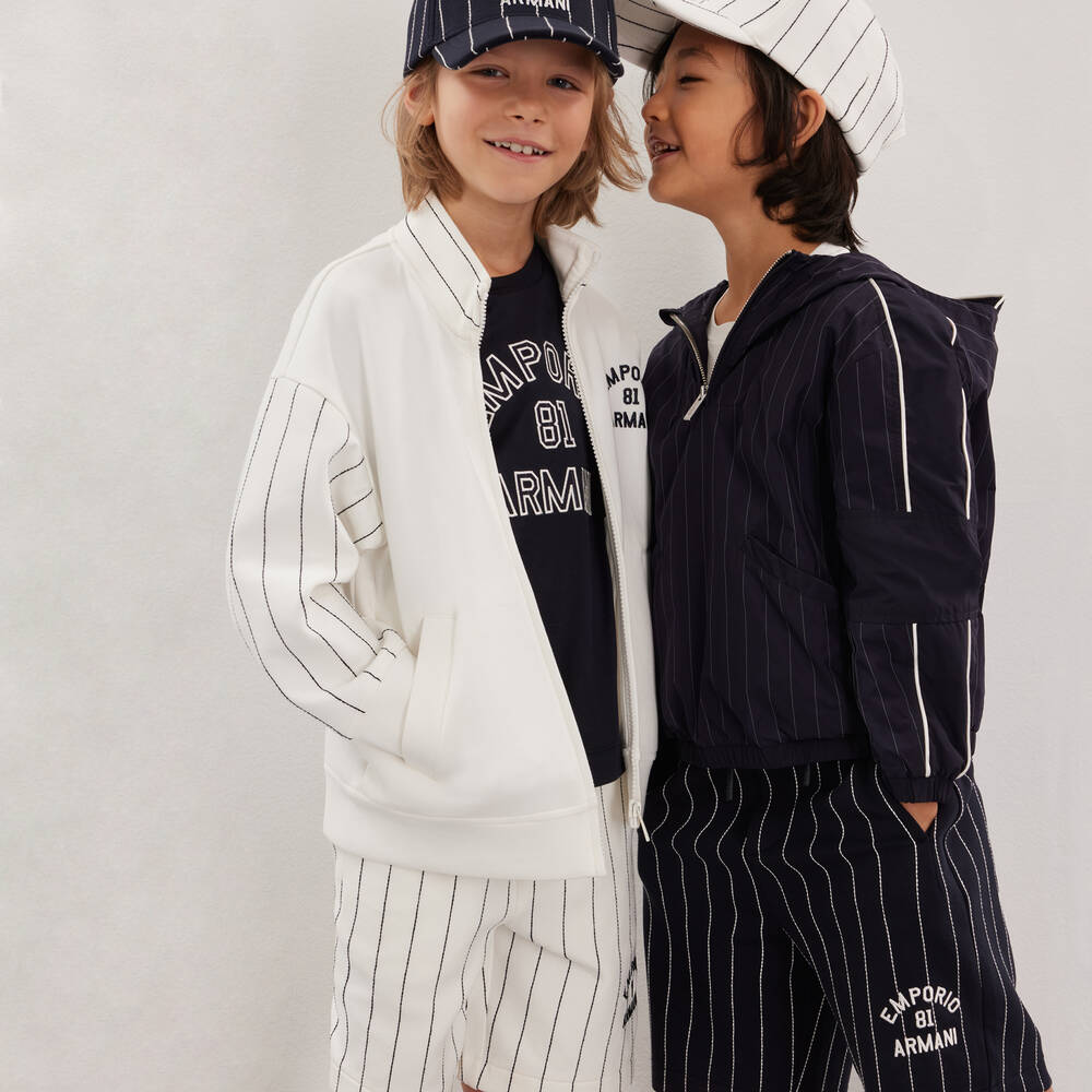 Emporio Armani-Синие хлопковые шорты в полоску | Childrensalon Outlet