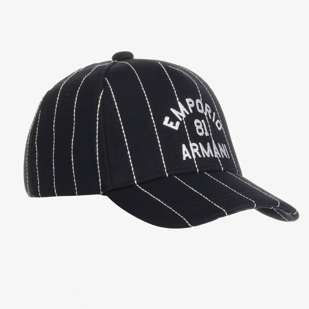 Emporio Armani - Boys Navy Blue Pin Stripe Logo Cap | Childrensalon