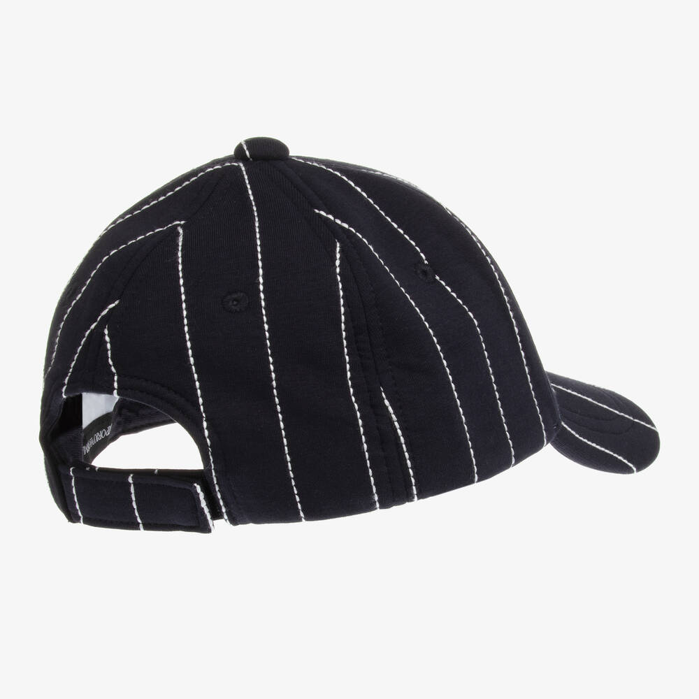Emporio Armani-Boys Navy Blue Pin Stripe Logo Cap | Childrensalon Outlet