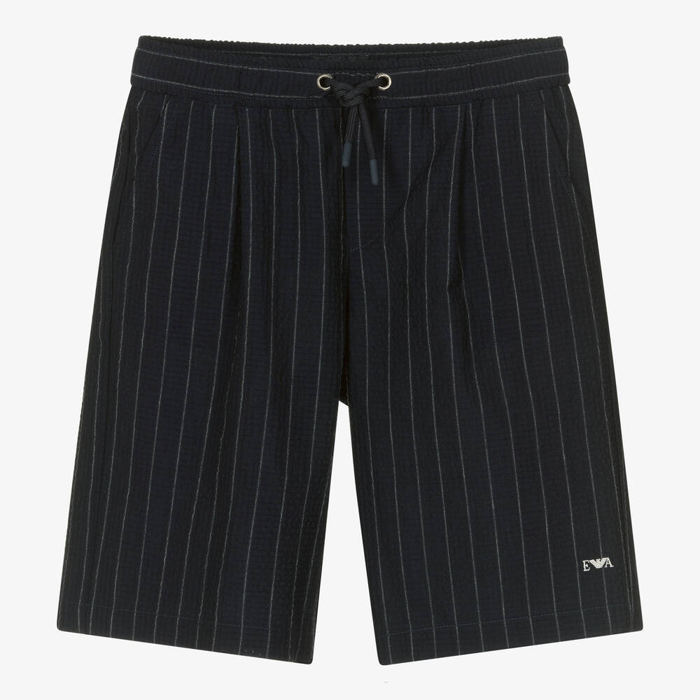 Emporio Armani-شورت صوف سيرسوكر مقلم لون كحلي للأولاد | Childrensalon Outlet