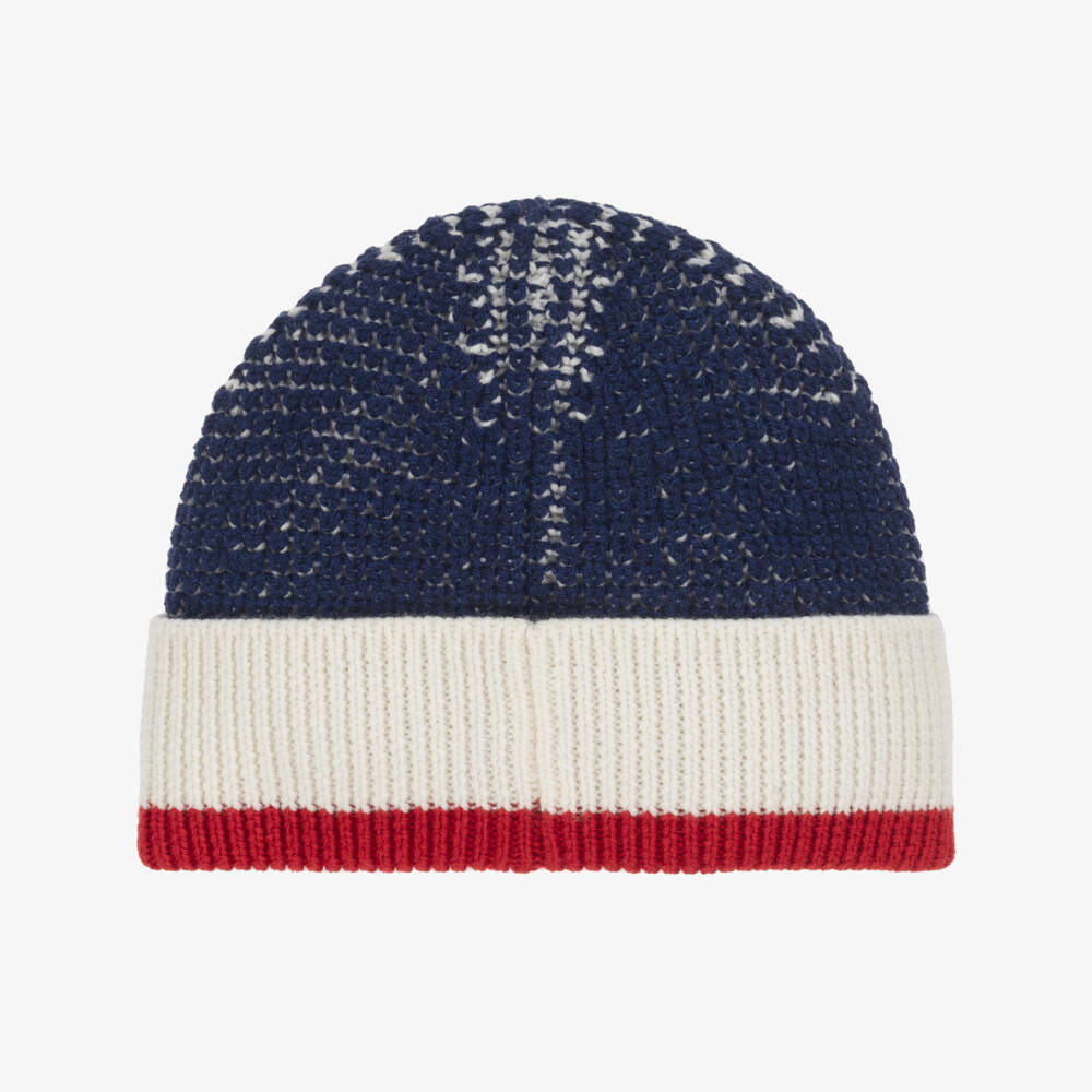 Emporio Armani-Boys Navy Blue & Red Chunky Knit Hat | Childrensalon Outlet