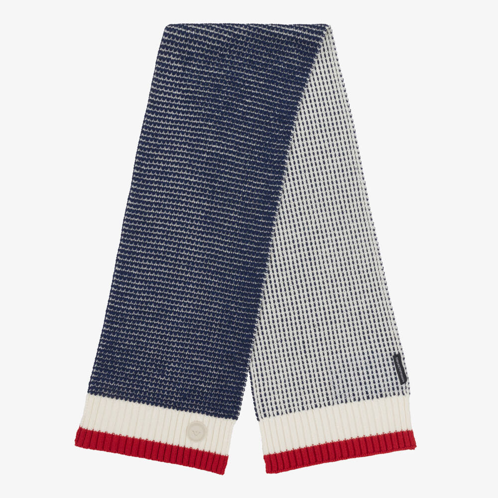 Emporio Armani-Boys Navy Blue & Red Chunky Knit Scarf | Childrensalon Outlet