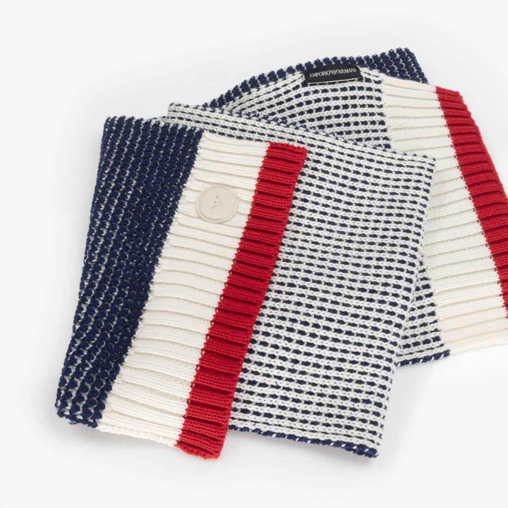 Emporio Armani-Boys Navy Blue & Red Chunky Knit Scarf | Childrensalon Outlet
