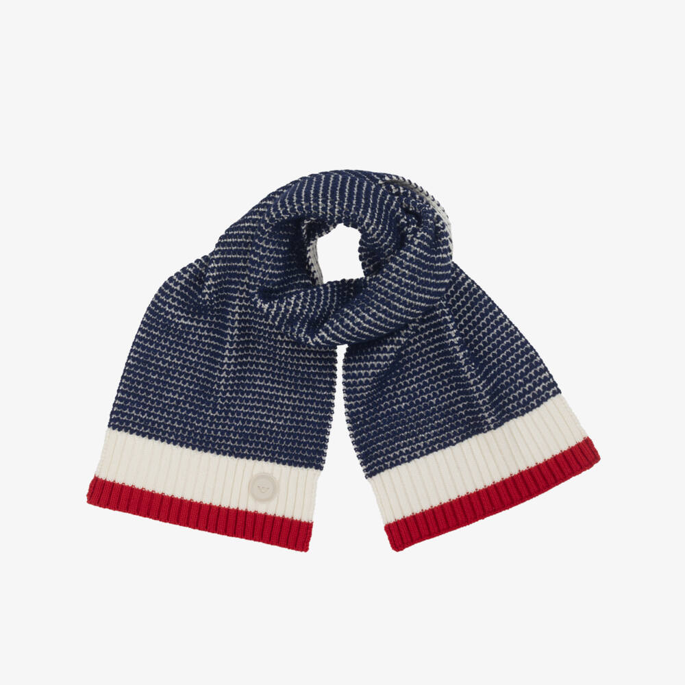Emporio Armani-Boys Navy Blue & Red Chunky Knit Scarf | Childrensalon Outlet