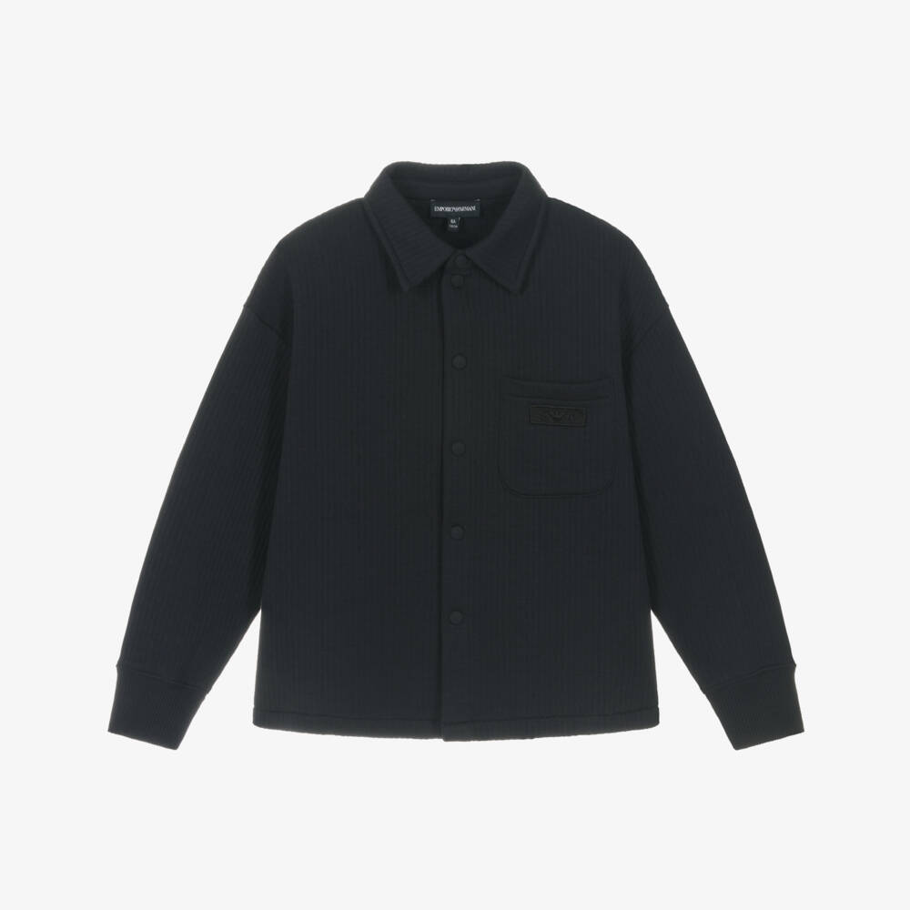 Emporio Armani-Рубашка-жакет из синего хлопка в рубчик для мальчиков | Childrensalon Outlet