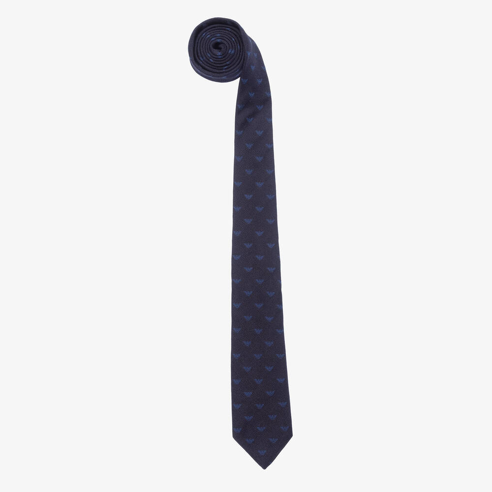Emporio Armani - Cravate bleu marine en soie aigle garçon | Childrensalon