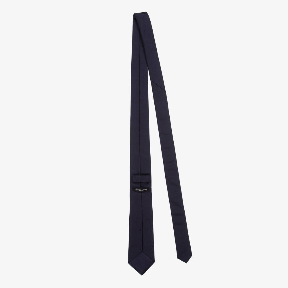 Emporio Armani-Boys Navy Blue Silk Eagle Logo Tie | Childrensalon Outlet