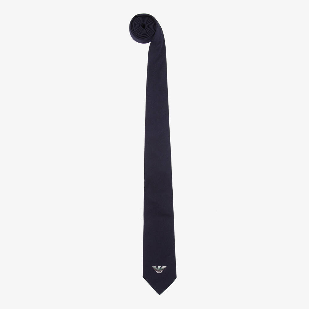 Emporio Armani-Boys Navy Blue Silk Eagle Logo Tie | Childrensalon Outlet