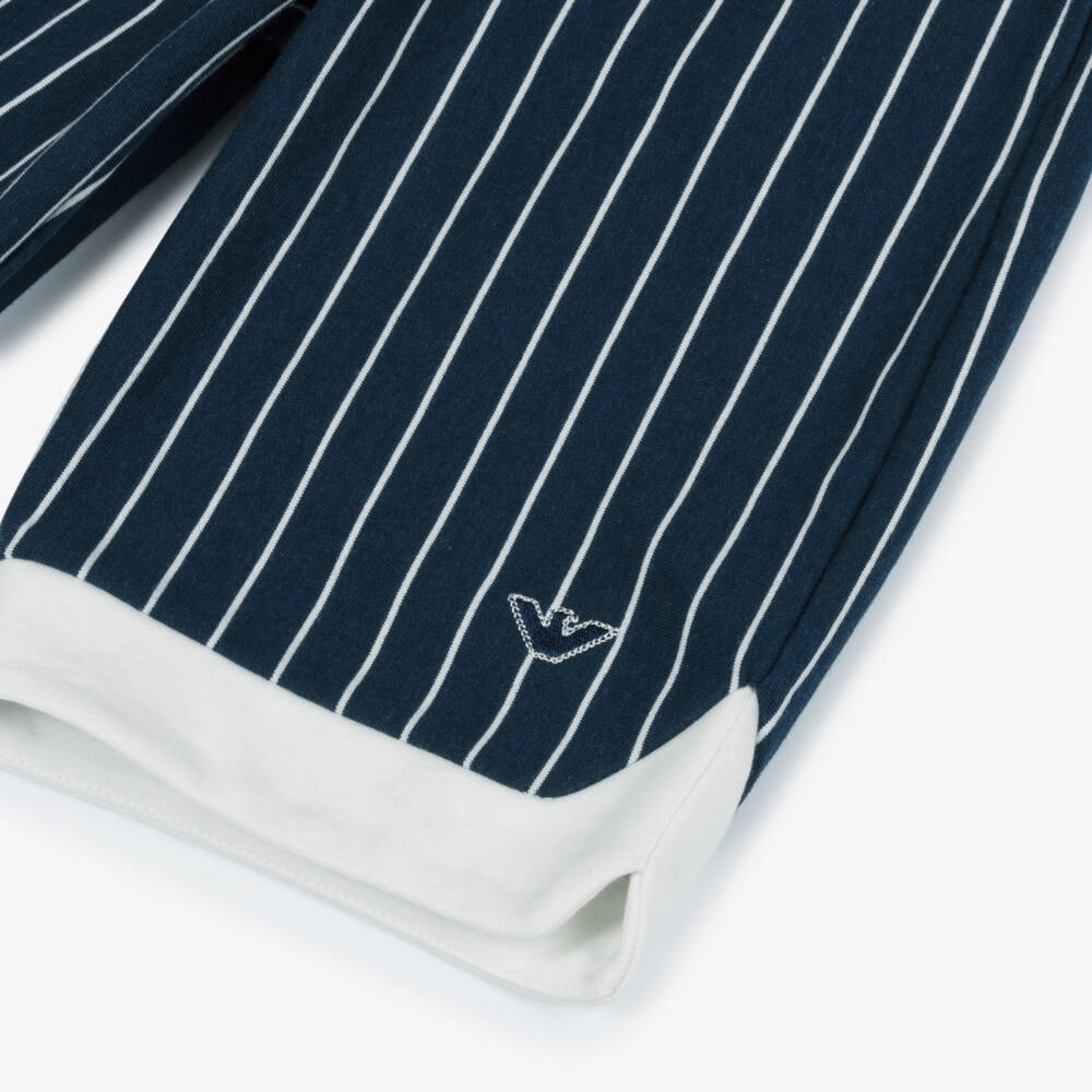 Emporio Armani-Boys Navy Blue Striped Cotton Jersey Shorts | Childrensalon Outlet