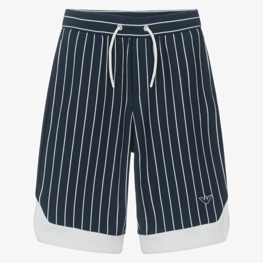 Emporio Armani-Boys Navy Blue Striped Cotton Jersey Shorts | Childrensalon Outlet