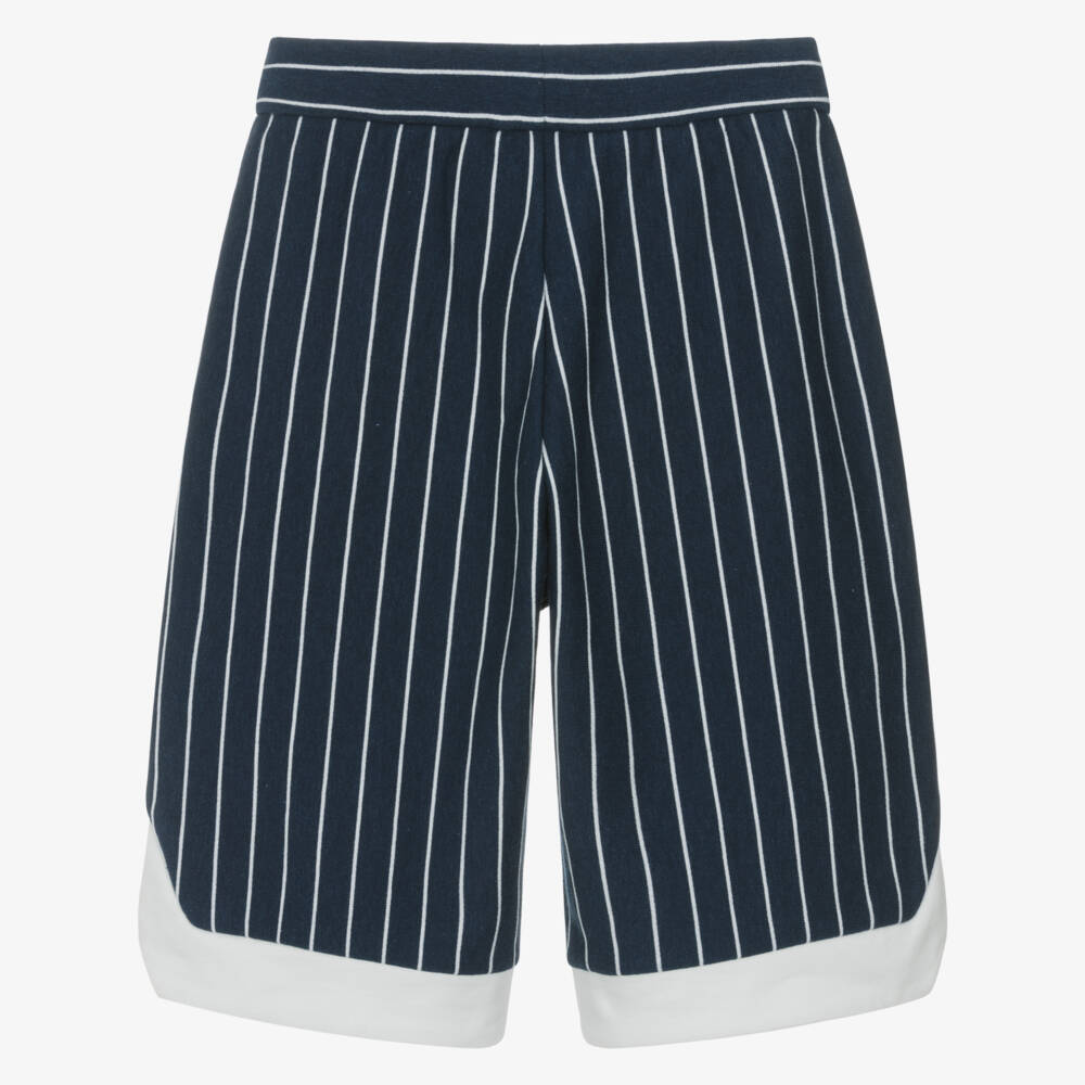 Emporio Armani-Boys Navy Blue Striped Cotton Jersey Shorts | Childrensalon Outlet