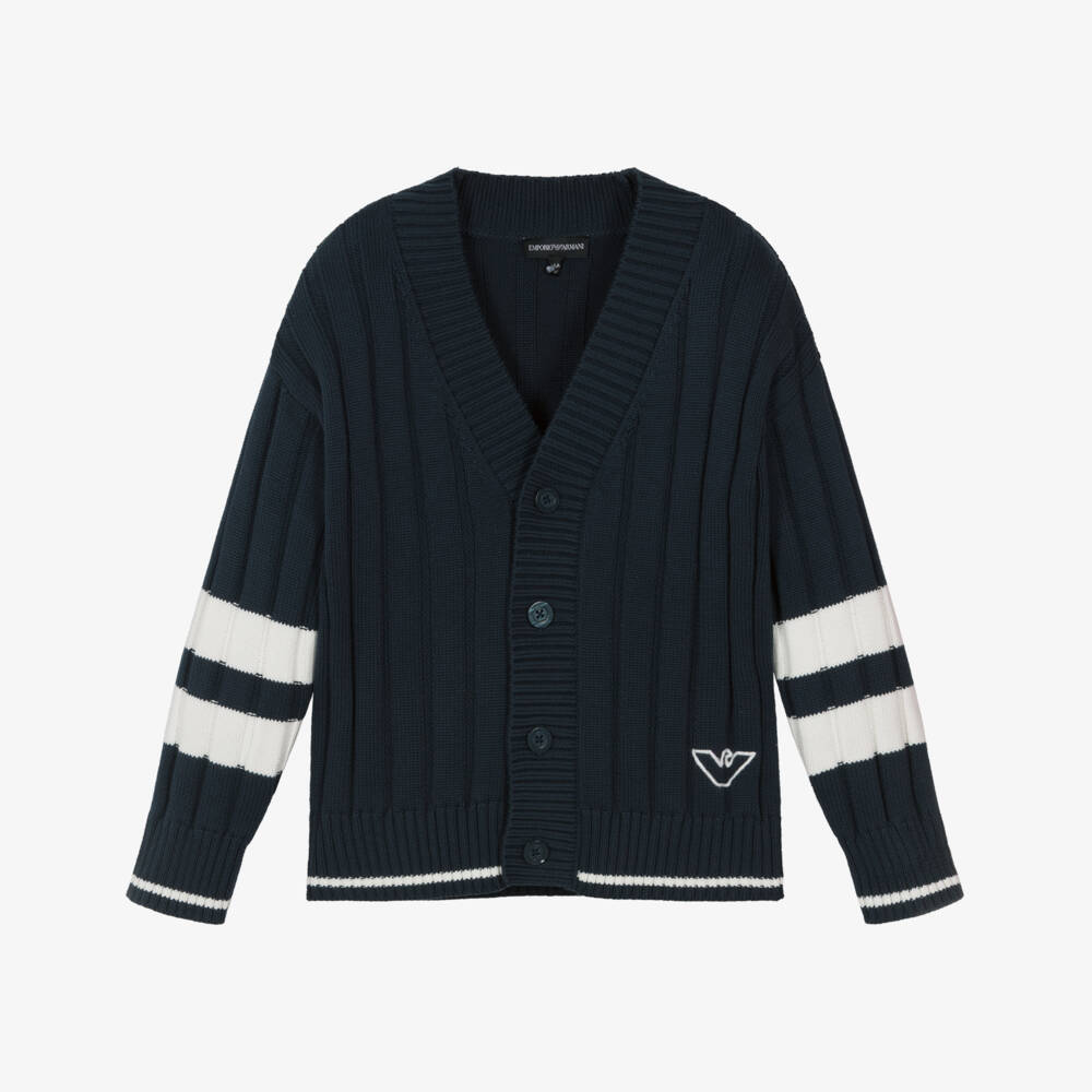 Emporio Armani-Синий кардиган с логотипом для мальчиков | Childrensalon Outlet