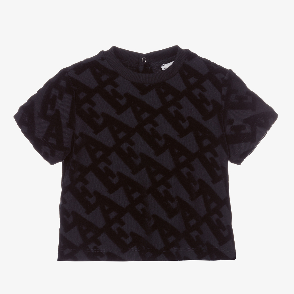 Emporio Armani - Navyblaues Velours-T-Shirt (J) | Childrensalon