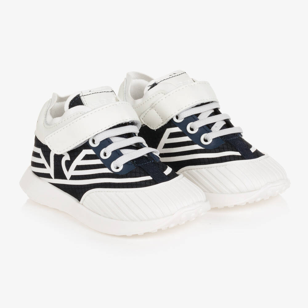 Emporio Armani Boys Navy Blue White Logo Trainers