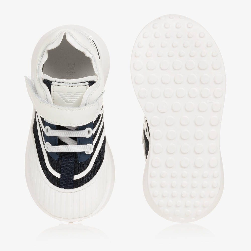 Emporio Armani-Boys Navy Blue & White Logo Trainers | Childrensalon Outlet