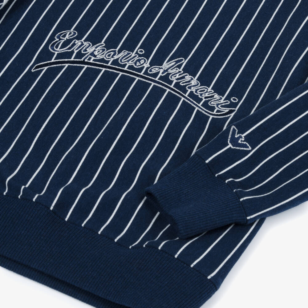 Emporio Armani-Boys Navy Blue & White Stripe Cotton Sweatshirt | Childrensalon Outlet
