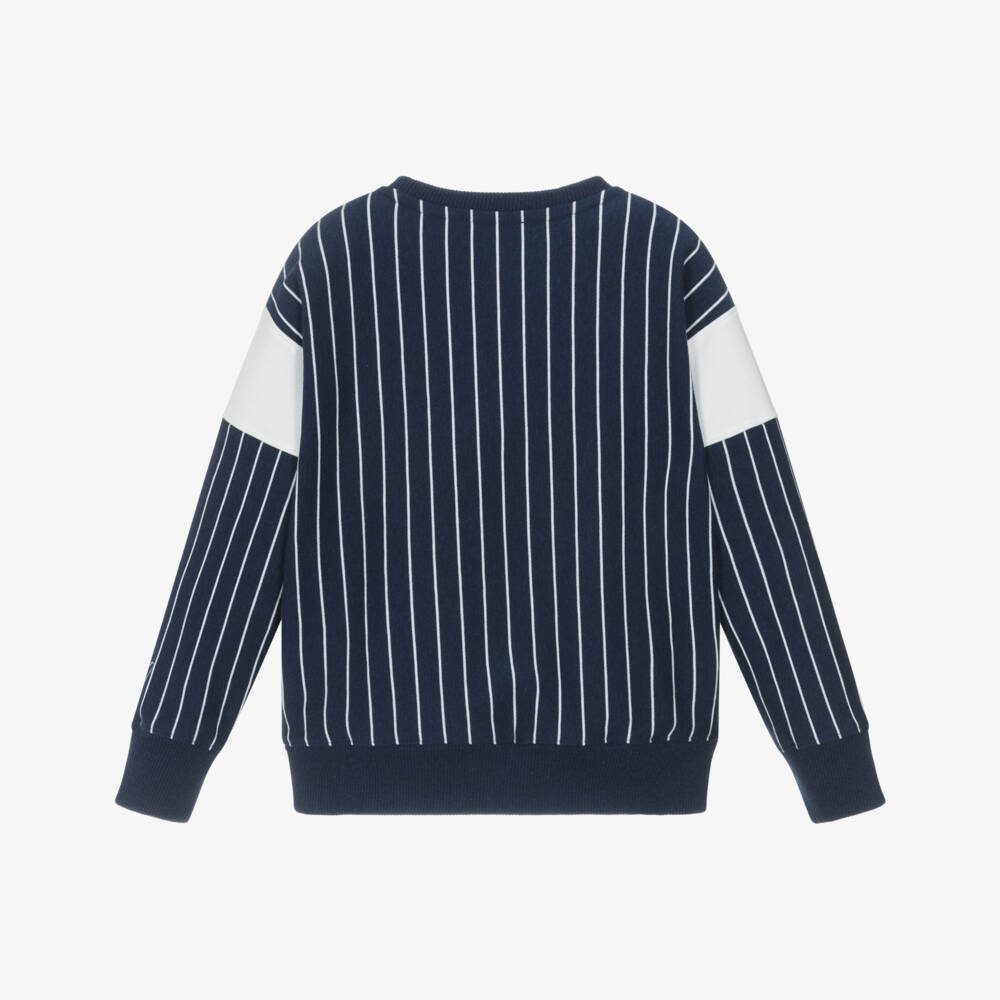 Emporio Armani-Boys Navy Blue & White Stripe Cotton Sweatshirt | Childrensalon Outlet