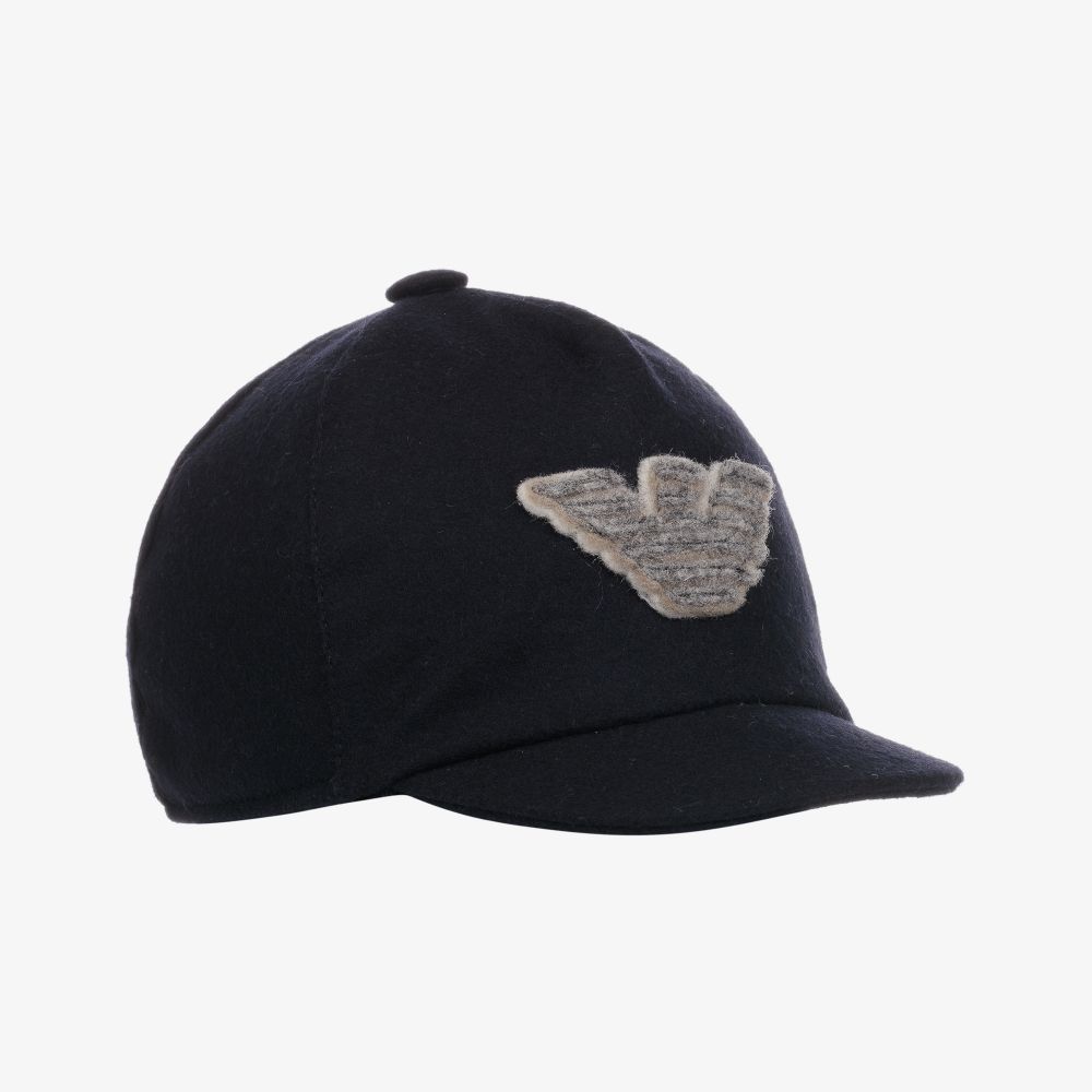 Emporio Armani - Boys Navy Blue Wool Logo Cap | Childrensalon