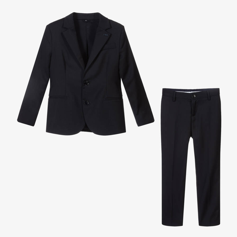 Emporio Armani-Boys Navy Blue Wool Single-Breasted Suit | Childrensalon Outlet