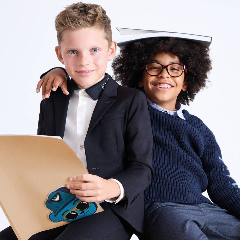 Emporio Armani-Boys Navy Blue Wool Single-Breasted Suit | Childrensalon Outlet