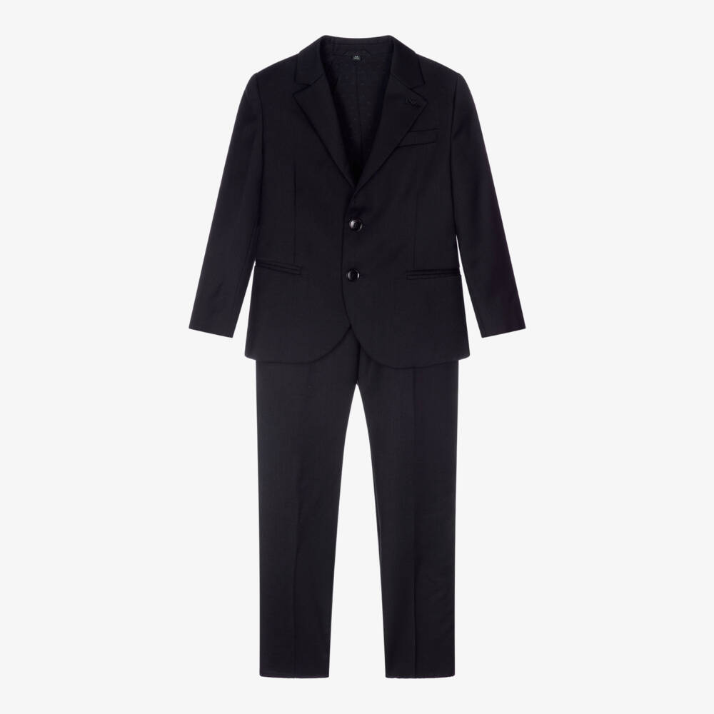 Emporio Armani-Boys Navy Blue Wool Single-Breasted Suit | Childrensalon Outlet