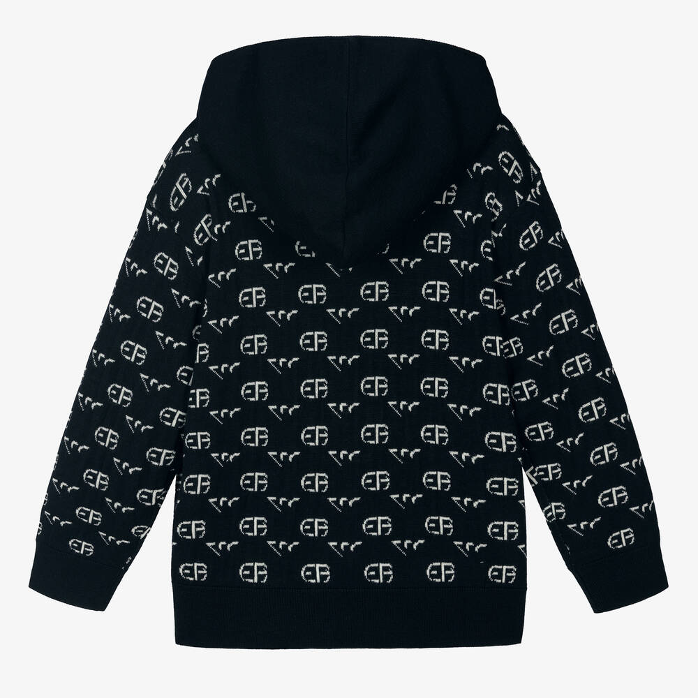 Emporio Armani - Boys Navy Blue Wool Zip-Up Top