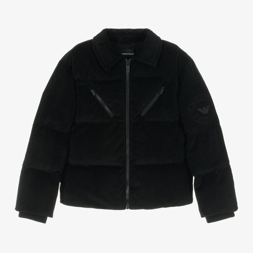 Emporio Armani-Boys Navy Corduroy Puffer Jacket | Childrensalon Outlet