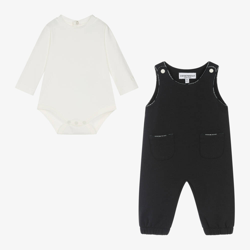 Emporio Armani-Boys Navy Cotton Dungaree Set | Childrensalon Outlet