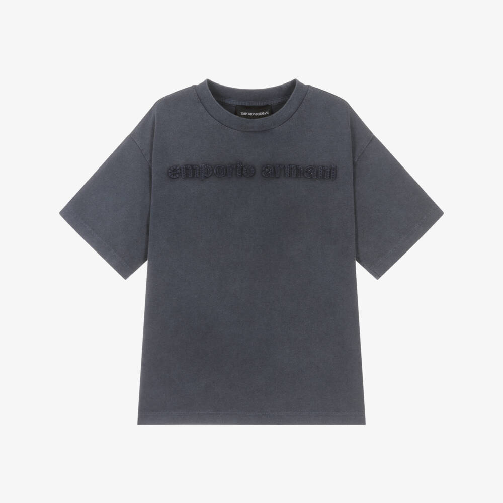 Emporio Armani-تي شيرت قطن أزرق غامق برسومات للأولاد | Childrensalon Outlet